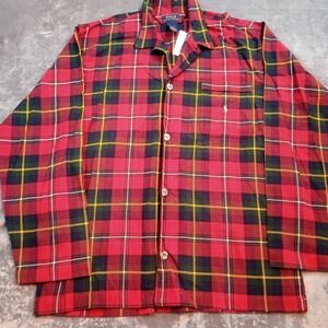 Polo Ralph Lauren Flannel Pajama Top Sleep Shirt Men's M Andrew Plaid Red Cotton